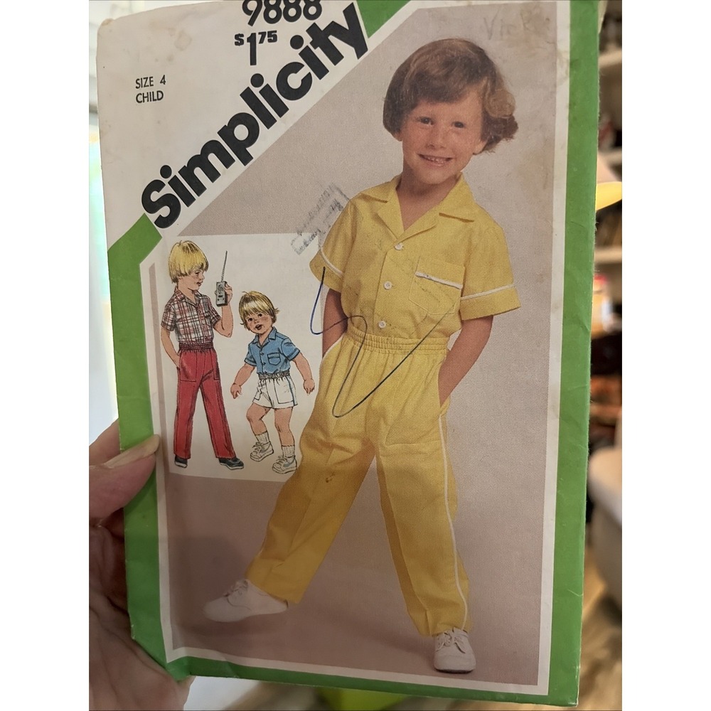 Vintage 80s Simplicity 9888 Kids Pants Shorts Shirt Sewing Pattern Size 4 Uncut